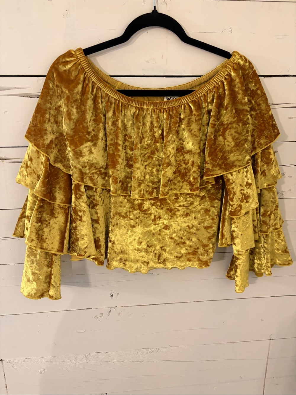 Show Me Your MuMu Crushed Velvet Off-Shoulder Babydoll Blouse Top Romantic BoHo - Picture 2 of 7